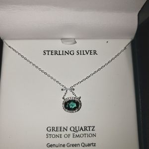 Green quartz & swarovski zirconia halo necklace